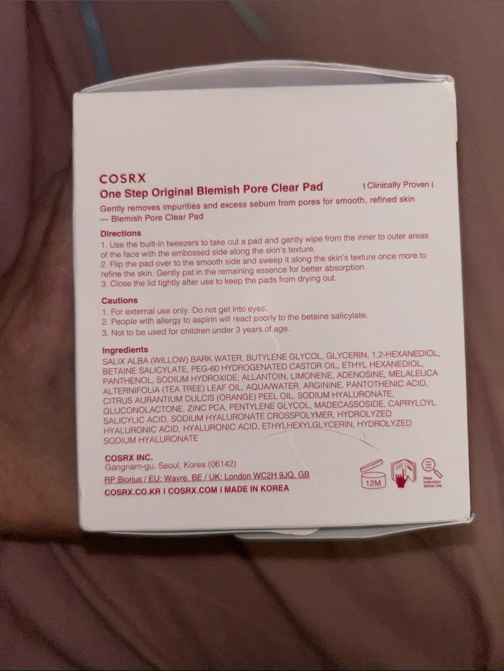 COS Blemish Pore Clear Pad - Red and White Packaging